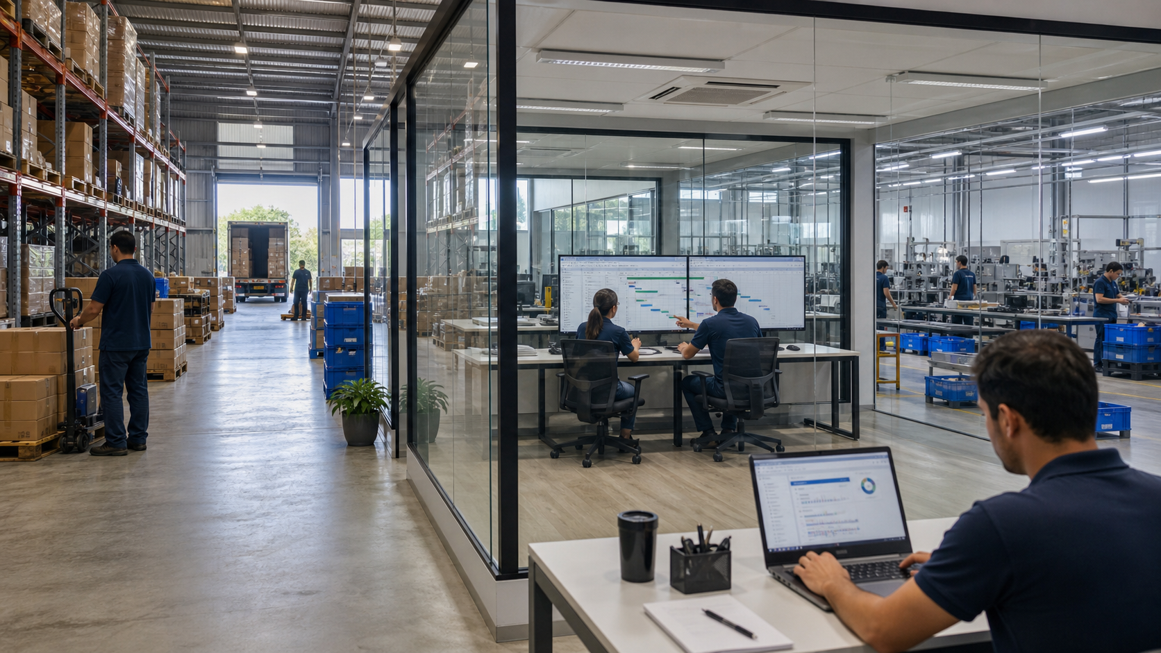 Equipe de distribuidora acompanhando a operação pelo Sismic ERP